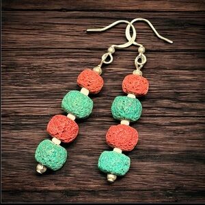 Handcrafted Red & Green Lava Rock Earrings
